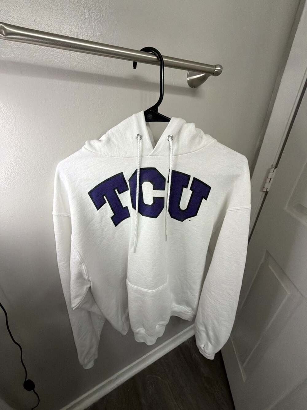 Champion TCU Horned Frogs Hoodie Men’s M White Purple College Sweatshirt
